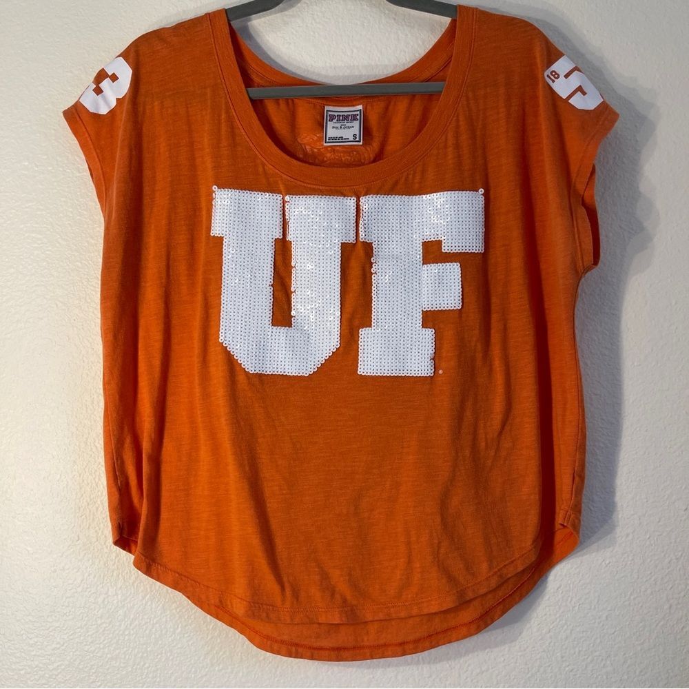 Pink Victorias Secret 5th Ocean U of F Tangerine cropped oversized sequins